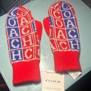 Coach Crossword Knit Mittens NWT